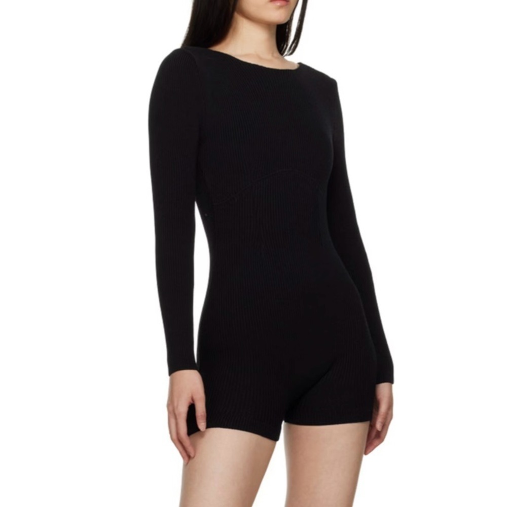 HAIGHT Aurora Black Rib Knit Stretch Jumpsuit Romper Cutout Back Size XL